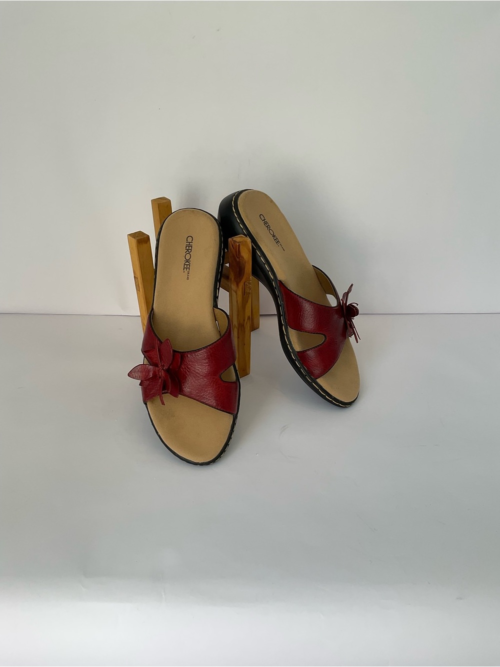 Cherokee Red Leather Floral Slide Mule Sandals